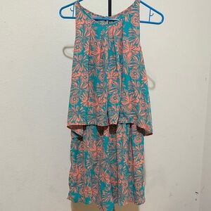 Copper Key Floral Women’s Romper in Light Green and Coral